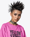 Woman with Mohawk & Tattoo Wearing T-shirt and Ripped Jeans Mockup