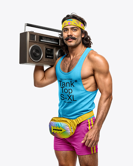 Man with Boombox Wearing Tank Top and Shorts Mockup - Mesh shorts mockup