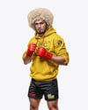 Male UFC Fighter Wearing Hoodie and Papakha Hat Mockup
