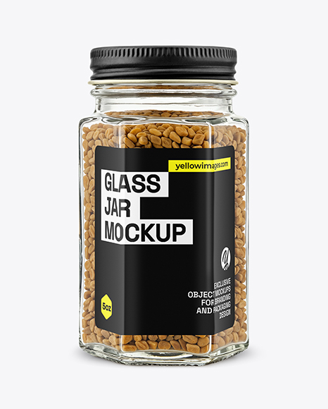 Hexagonal Glass Jar with Fenugreek Seeds Mockup