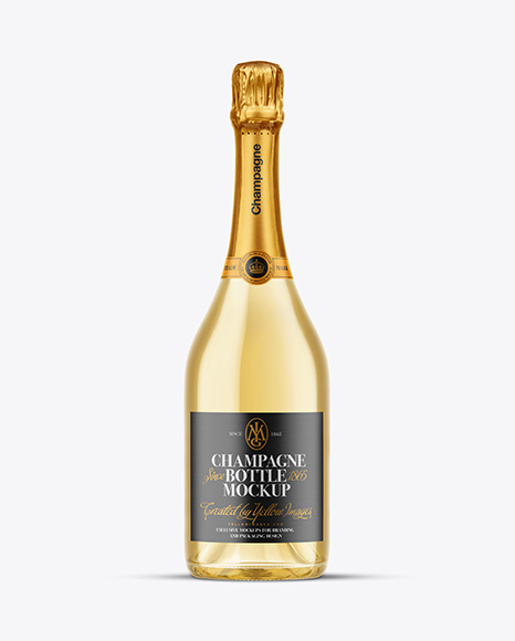 Clear Glass White Champagne Bottle Mockup
