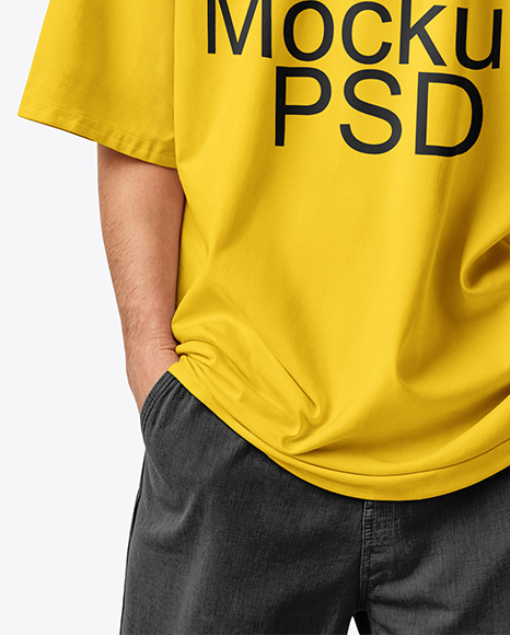 Curly Man Wearing T-shirt and Bandana Mockup