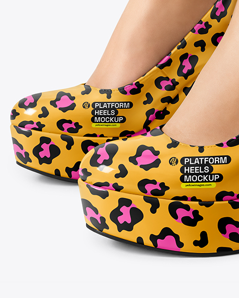 Woman Wearing Wedge Heels Mockup
