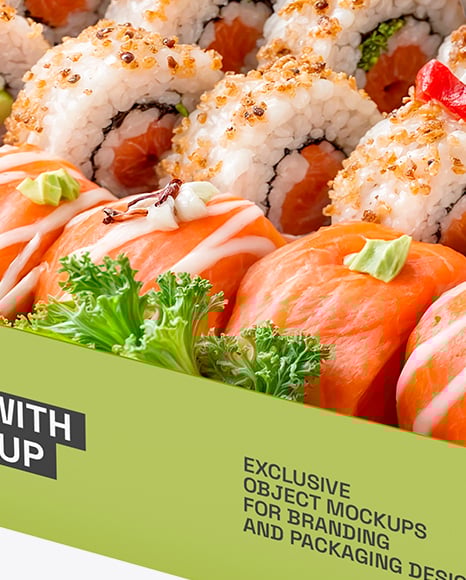 Opened Box with Sushi Mockup