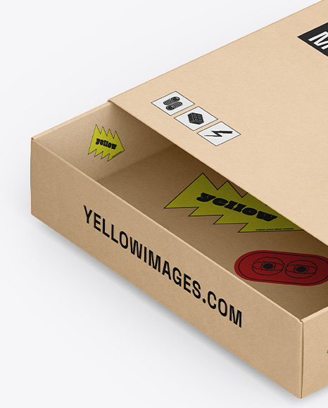 Half Open Kraft Slide Box Mockup – Half Side View