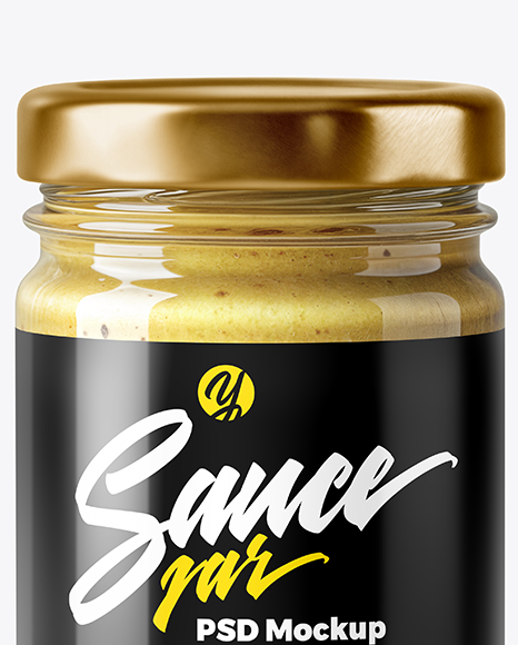 Clear Glass Jar with Dijon Mustard Mockup
