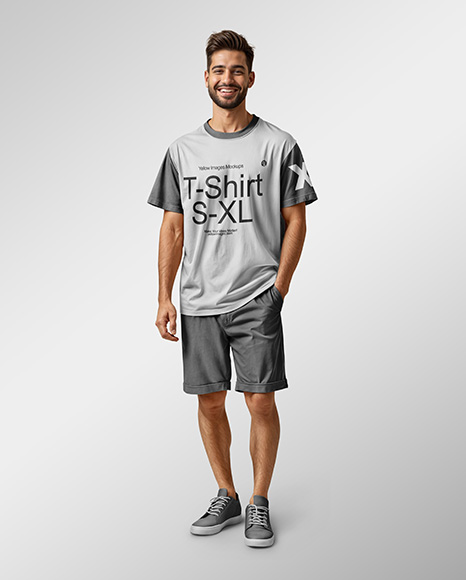 Young Man Wearing T-shirt and Shorts Mockup
