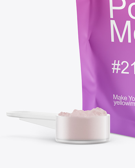 Matte Plastic Stand-up Pouch with Powder Scoop Mockup