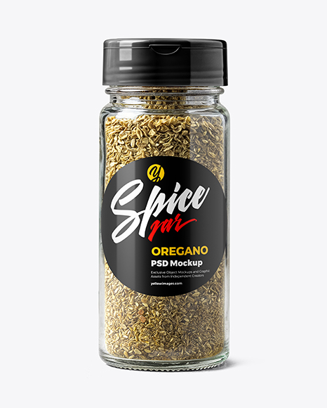 Glass Spice Jar with Oregano Mockup - Realistic mockups