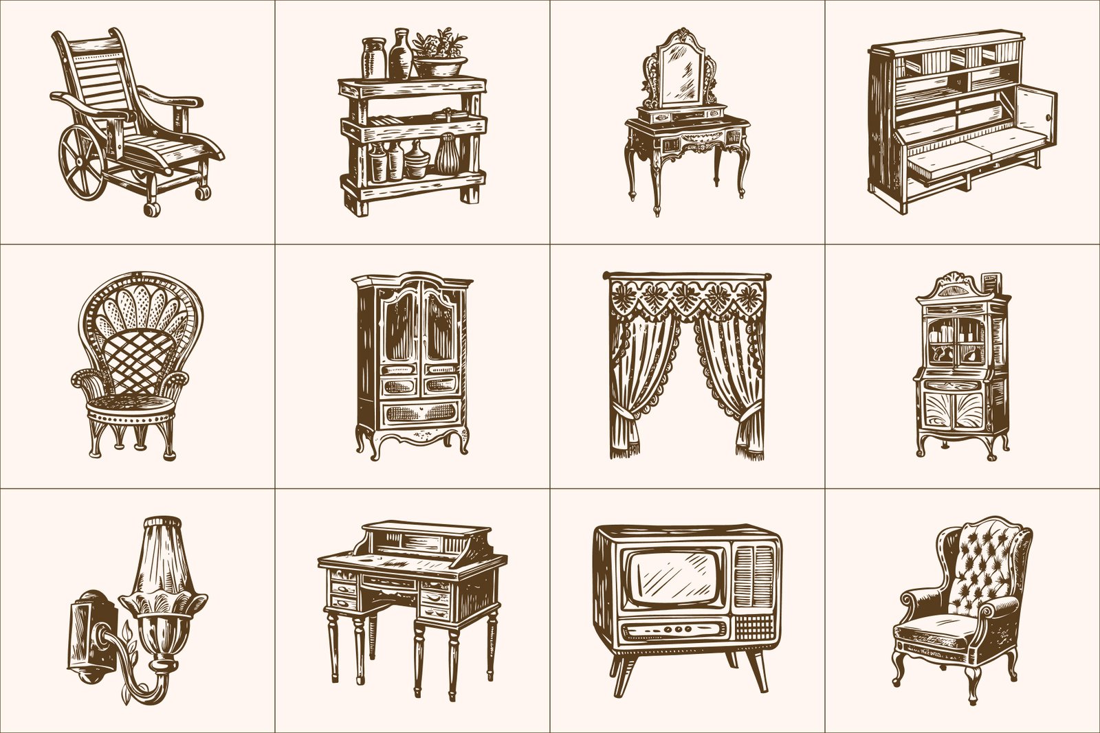 Vintage Interior illustration Set