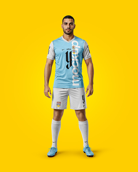 Soccer Player Wearing Jersey and Shorts Mockup