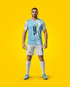 Soccer Player Wearing Jersey and Shorts Mockup