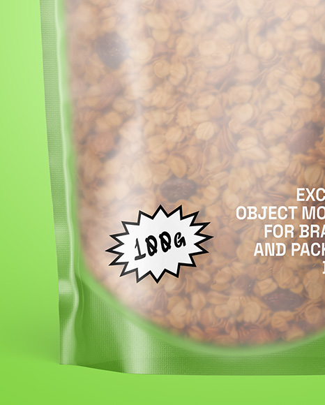 Frosted Stand-Up Pouch w/ Granola Mockup