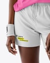 Young Black Woman Wearing Tennis Polo Shirt and Shorts Mockup