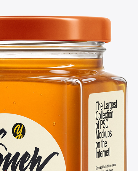 Square Glass Jar with Heather Honey Mockup