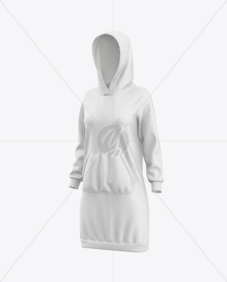 Women Cotton Hoodie Dress Mockup - Half Side View