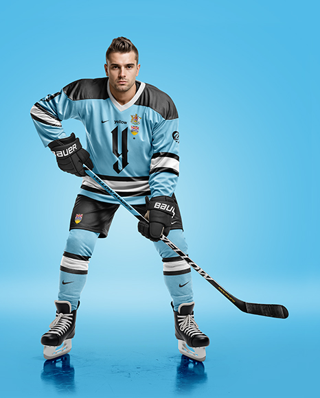 Man Wearing Full Ice Hockey Kit Mockup