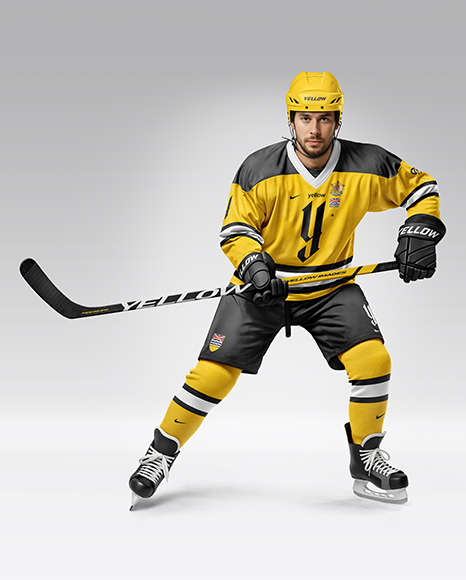 Man Wearing Full Ice Hockey Uniform Mockup
