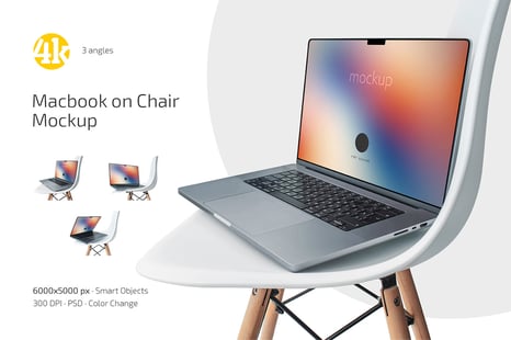 Macbook on Chair Mockup Set