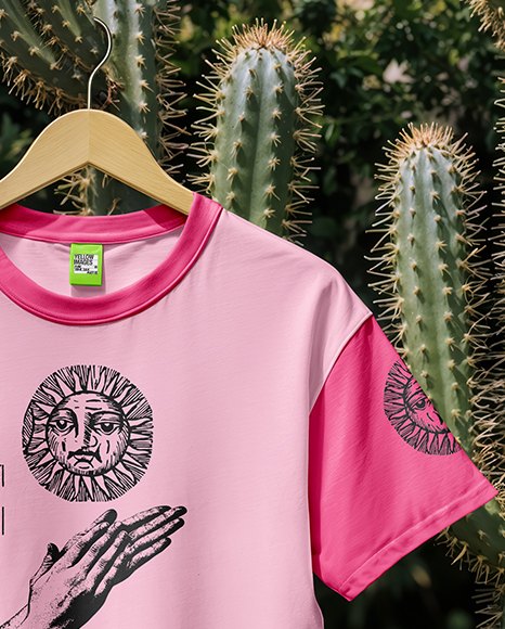 T-Shirt with Hanger on Cactus Background Mockup