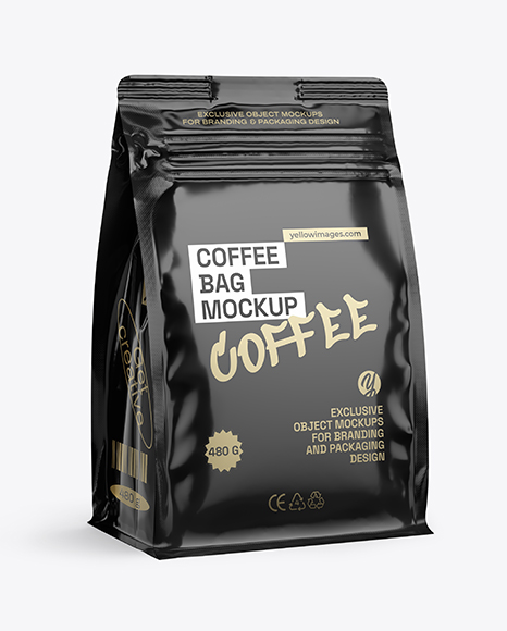Glossy Coffee Bag Mockup - Half Side view
