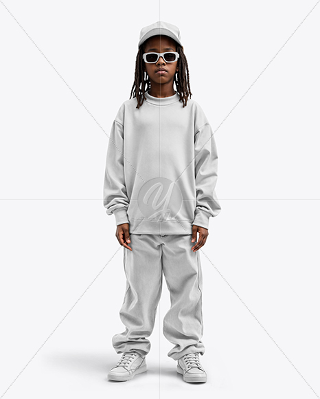 Black Boy with Dreadlocks Wearing Sweatshirt and Baseball Cap Mockup