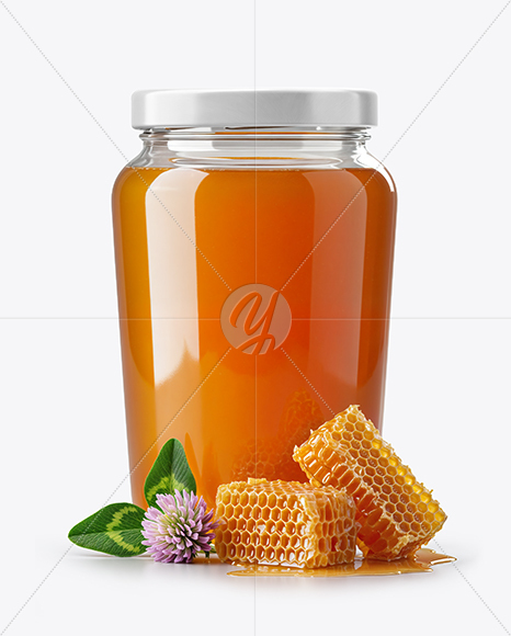 Glass Jar with Clover Honey Mockup