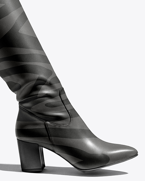 Pair of High-Knee Boots on Women's Legs with Jumper Dress Mockup