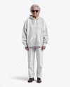 Old Woman Wearing Oversized Hoodie & Sweatpants Mockup