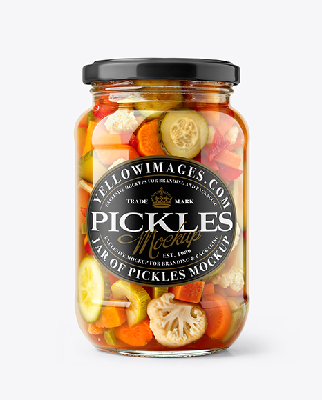 Glass Jar with Giardiniera Pickled Vegetables Mockup - Honey+Jar+Mockup+In+Packaging+Mockups+On+Yellow+Images+Creative
