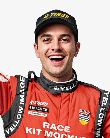 Man Wearing Racing Kit With Cup Mockup