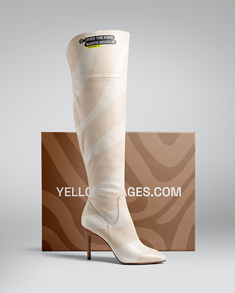 Women's Over-The-Knee Boots with Shoe Box Mockup