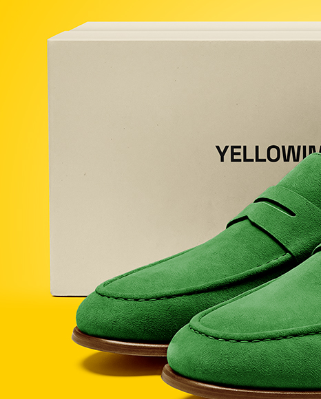 Pair of Suede Loafers with Shoe Box Mockup