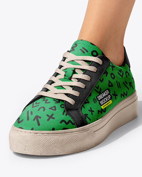 Pair of Sneakers on Women's Legs Mockup