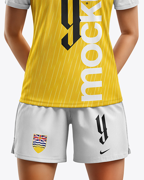 Woman Wearing Raglan Soccer Jersey and Shorts Mockup