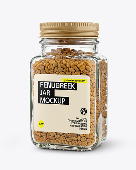 Square Glass Jar with Fenugreek Seeds Mockup - Realistic mockups