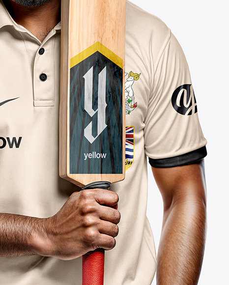 Indian Cricket Player Wearing a Polo with a Bat Mockup