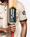 Indian Cricket Player Wearing a Polo with a Bat Mockup