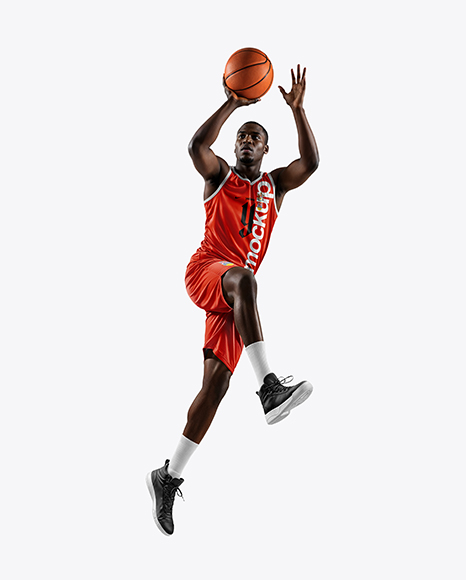 Basketball Player Wearing Jersey and Shorts Holding a Basketball Mockup - Basketball+Shorts+Mockup+-+Front+