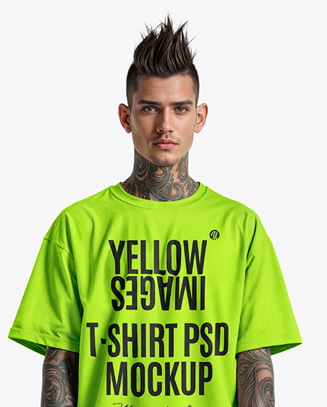 Man with Tattoo and Mohawk Hairstyle Wearing T-shirt Mockup
