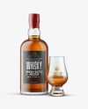 Whiskey Bottle With Glass Mockup