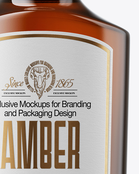 Amber Glass Bottle with Wooden Cap Mockup