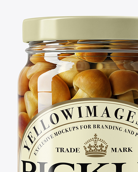 Glass Jar with Pickled Porcini Mushrooms Mockup