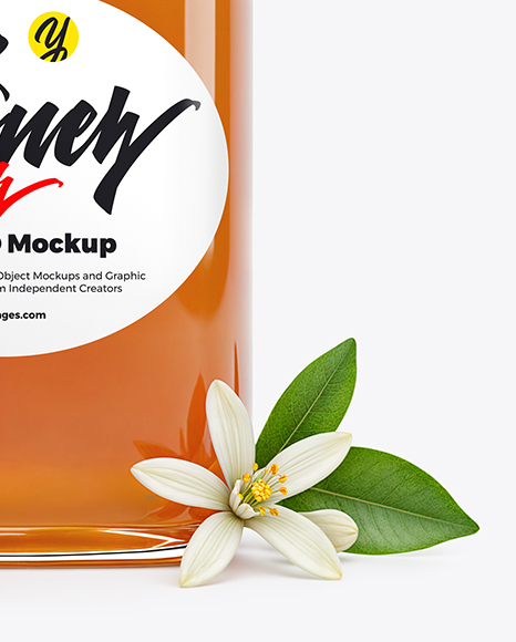 Square Glass Jar with Orange Blossom Honey Mockup