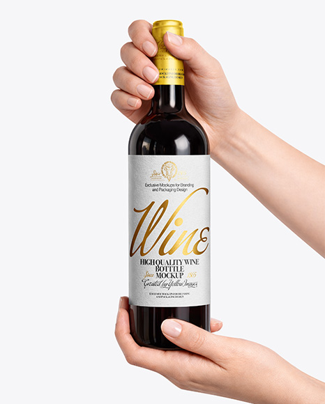 Red Wine Bottle in Hands Mockup