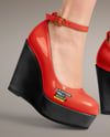 Woman Wearing Skirt and Wedge Heels Mockup