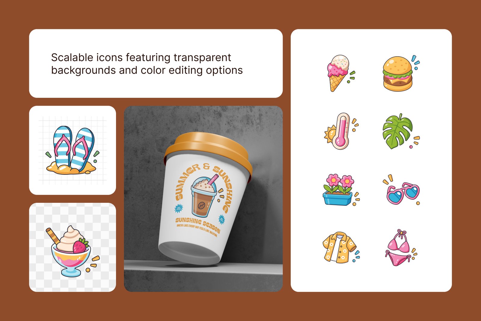 150 Summer Flat Icons Bundle