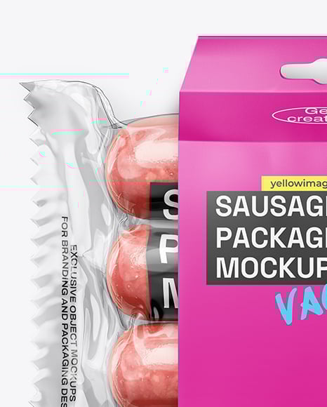Clear Plastic Flow-Pack with Sausages in Paper Holder Mockup
