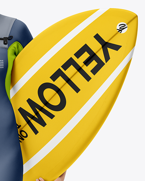 Female Surfer in a Wetsuit with a Shortboard Mockup