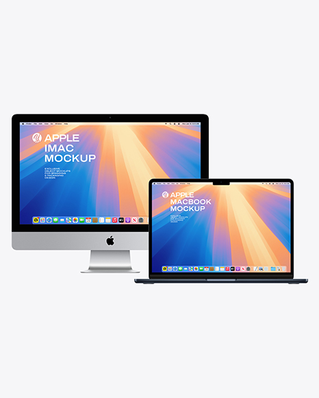 Apple IMac with Macbook Mockup - Monitor screen mockup